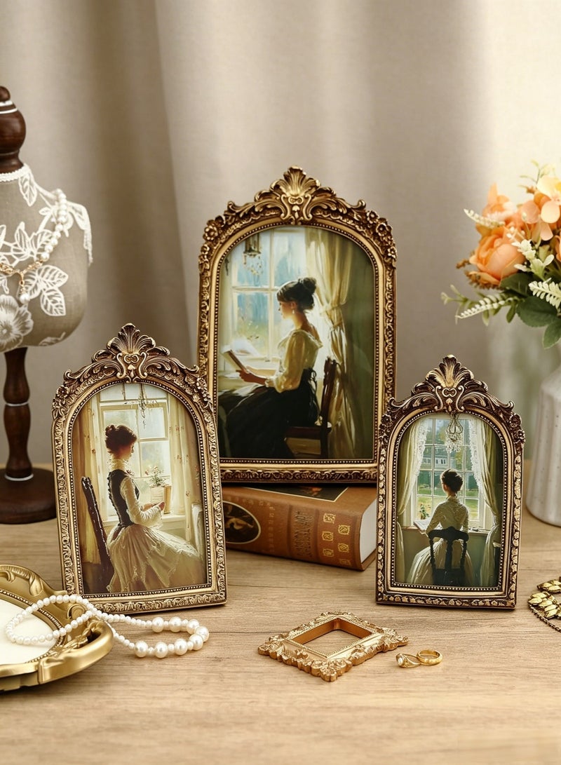 كيلا اطار صور، برواز صور، اطارات صور، برواز، ايطار، اطار، مجموعة إطارات صور ذهبية كلاسيكية بتصميم باروكي عتيق مع غطاء زجاجي، ديكور منزلي فاخر للصور والأعمال الفنية للطاولة والجدار(صغير/متوسط/كبير) - Image 2