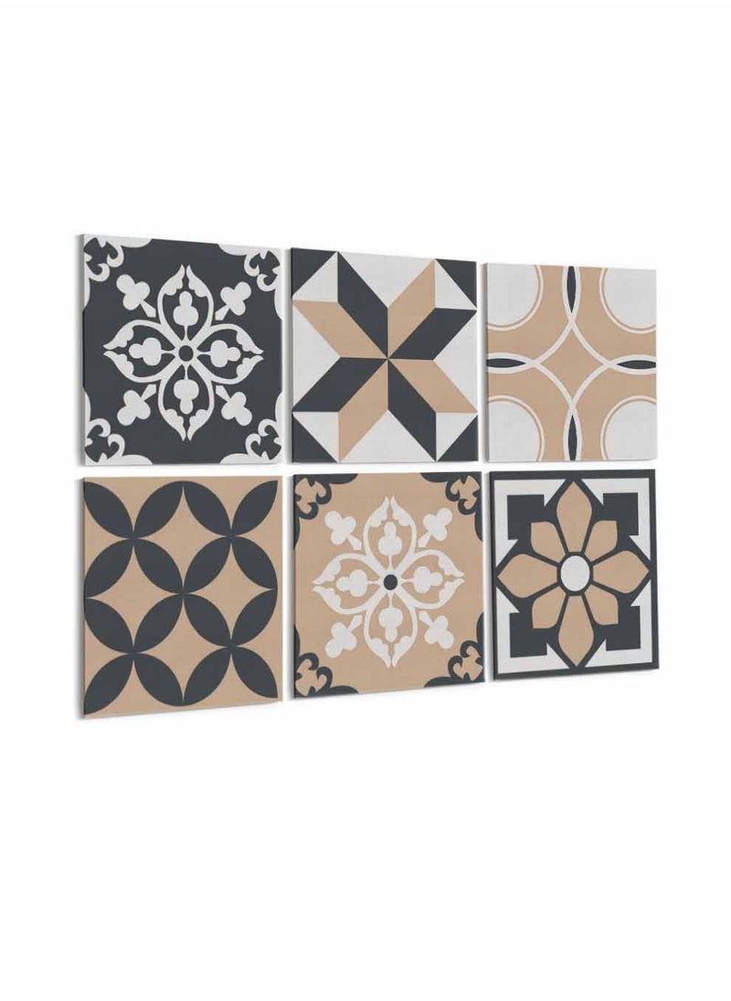 LOWHA Set Of 6 Framed Square Canvas Wall Arts Stretched Over Wooden Frame, Vintage Decorative Seamless Painting, For Home, Living Room, Office Decor  - Image 1