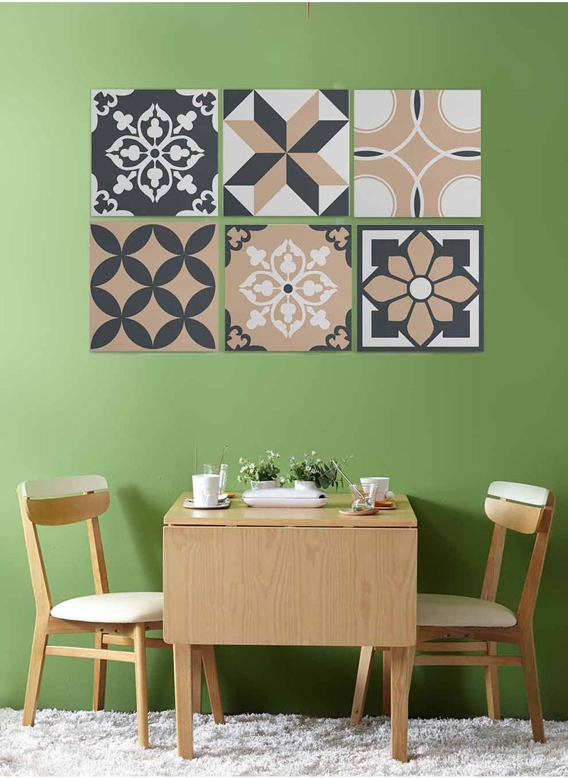 LOWHA Set Of 6 Framed Square Canvas Wall Arts Stretched Over Wooden Frame, Vintage Decorative Seamless Painting, For Home, Living Room, Office Decor  - Image 2