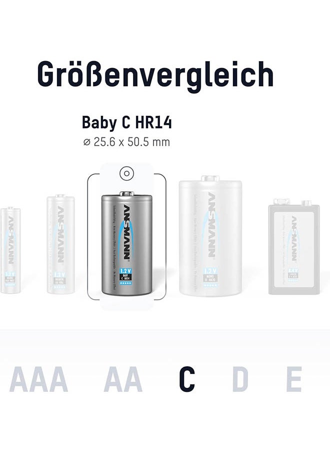 ANSMANN Battery C 4500 Mah Nimh 1.2 V (2 Pieces) - Baby C Batteries Rechargeable, High Capacity And Maxe Low Self-Discharge For High Power Requirements And Years Of Use  - Image 2