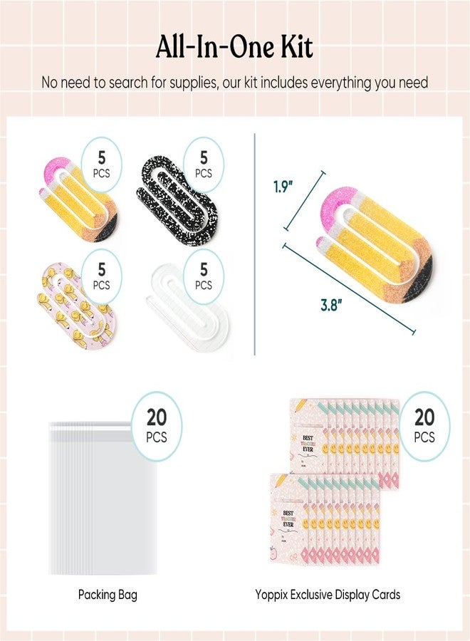 YOPPIX 20 Set Jumbo Teacher Acrylic Paper Clips with 20Pcs Exclusive Back Card, Cute Pencil Paperclip Design for Office Classroom Bookmark Gift Book Lovers, Back to School Supplies - Image 3