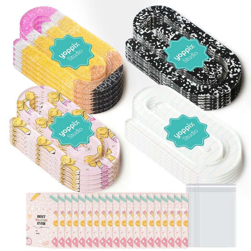 YOPPIX 20 Set Jumbo Teacher Acrylic Paper Clips with 20Pcs Exclusive Back Card, Cute Pencil Paperclip Design for Office Classroom Bookmark Gift Book Lovers, Back to School Supplies - Image 1