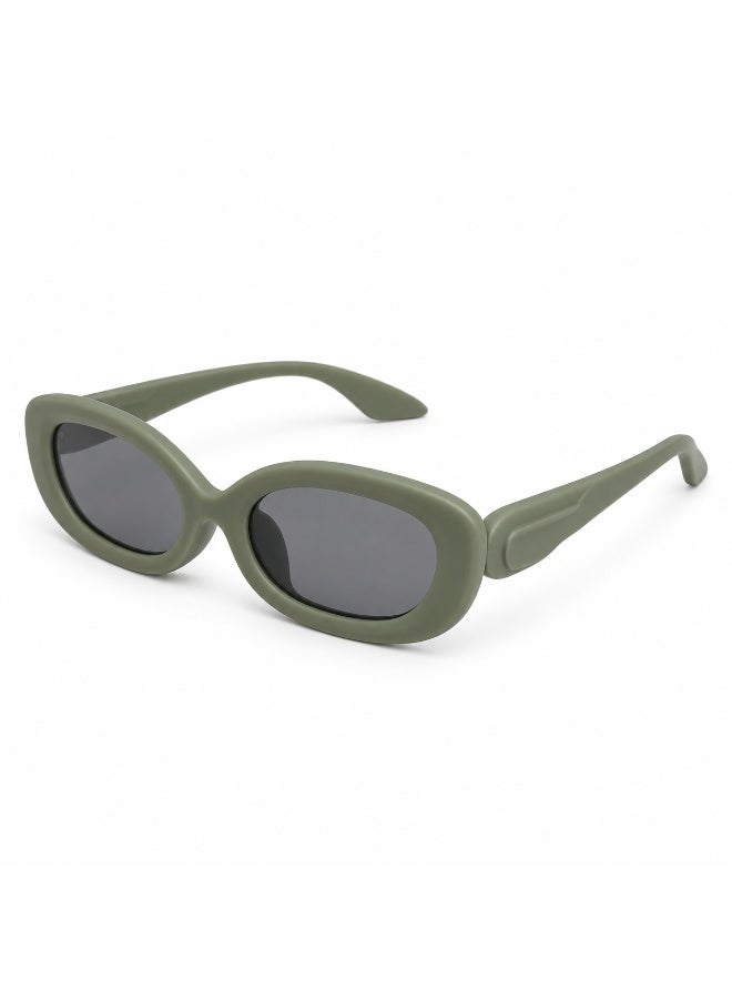 Oval Sunglasses with Dark Smoke Lenses and Muted Olive Green Full-Rim Frame - Image 1