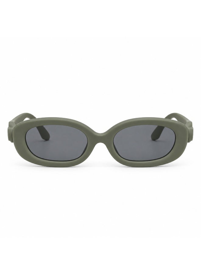 Oval Sunglasses with Dark Smoke Lenses and Muted Olive Green Full-Rim Frame - Image 3