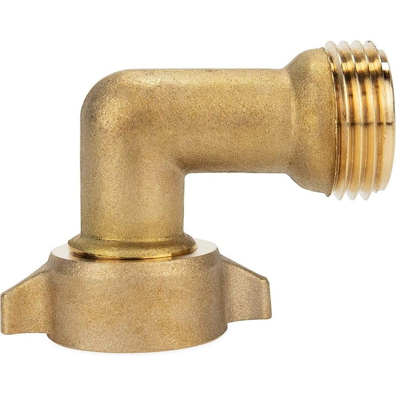 Camco 90-Degree Hose Elbow For RVs - Solid Brass Construction- Certified Lead-Free - Features Convenient Easy Grip Connector - For RV Water Hoses, Residential Outdoor Faucets, & More - 1-Pack (22505) - Image 1