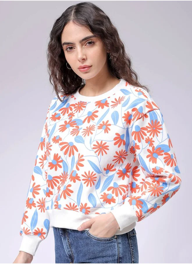 Freehand Women Relaxed Fit Floral Print Crewneck Sweatshirt