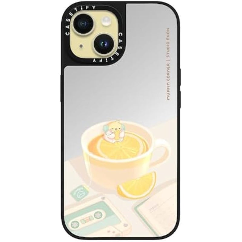 Casetify Mirror iPhone 15 Case 【Reflective / 4.9ft Drop Protection/Compatible with Magsafe】 - Lemon Lo-fi by Muffin Corner - Silver on Black - Image 2