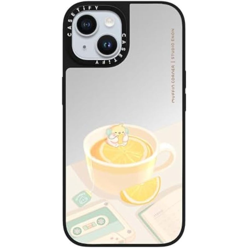Casetify Mirror iPhone 15 Case 【Reflective / 4.9ft Drop Protection/Compatible with Magsafe】 - Lemon Lo-fi by Muffin Corner - Silver on Black - Image 4