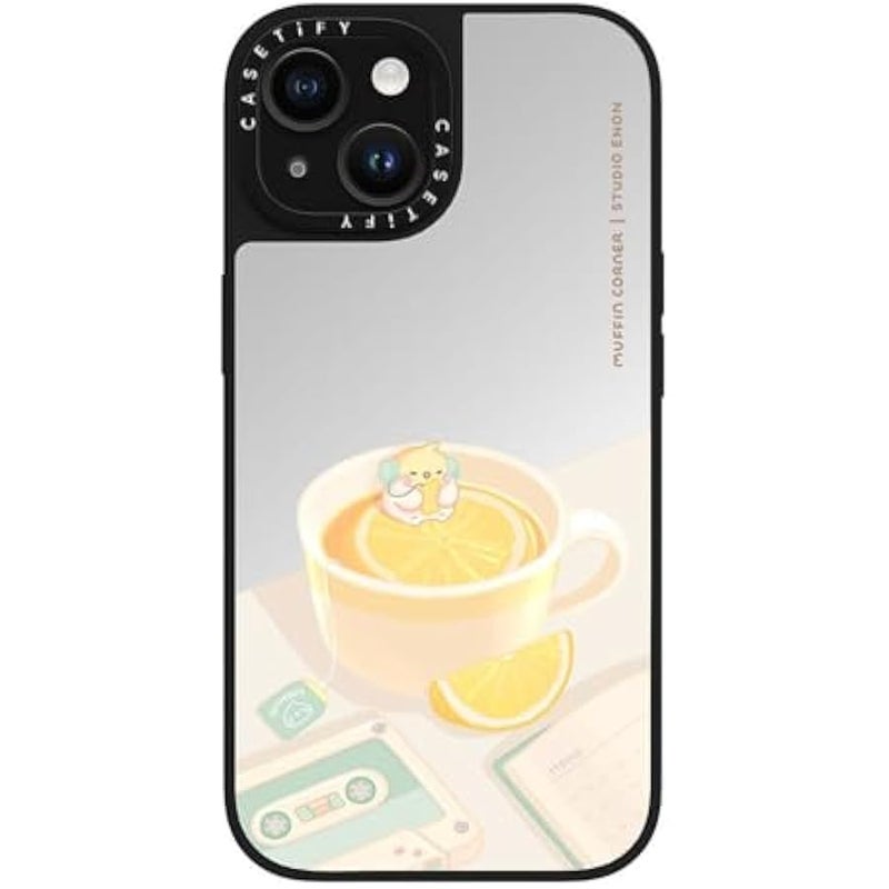 Casetify Mirror iPhone 15 Case 【Reflective / 4.9ft Drop Protection/Compatible with Magsafe】 - Lemon Lo-fi by Muffin Corner - Silver on Black - Image 5
