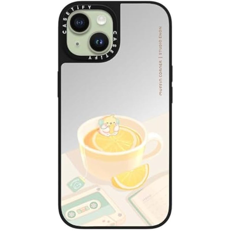 Casetify Mirror iPhone 15 Case 【Reflective / 4.9ft Drop Protection/Compatible with Magsafe】 - Lemon Lo-fi by Muffin Corner - Silver on Black - Image 3