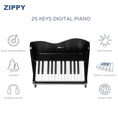 ZIPPY Kids Piano Keyboard 25 Keys Digital Piano for Kids Volume Adjustable Mini Music Educational Instrument Toy Wood Toy for Toddlers Girls Boys Black - Image 5