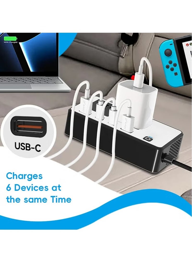 TIGER 200W Car Inverter 12V DC to 220V AC Power Adapter with 2 USB-A and 2 Type-C Ports for Laptop, Smartphone, Tablet, and Other Devices – Compact, Efficient, and Portable Car Charger  - Image 5