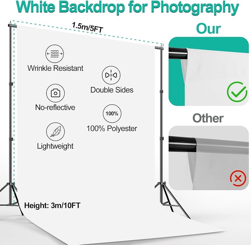 EMART White Backdrop with Stand, 2x2m Photography Backdrop Stand Kit - Image 4