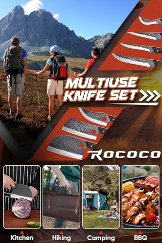 ROCOCO 13PCS Butcher Cleaver Knife Set for Meat Cutting Serbian Chef Viking Boning Knife with Roll Bag for Kitchen Outdoor BBQ Camping Birthday Christmas Father Mother Gift Idea Men - Image 5