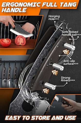 ROCOCO 13PCS Butcher Cleaver Knife Set for Meat Cutting Serbian Chef Viking Boning Knife with Roll Bag for Kitchen Outdoor BBQ Camping Birthday Christmas Father Mother Gift Idea Men - Image 4