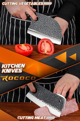 ROCOCO 13PCS Butcher Cleaver Knife Set for Meat Cutting Serbian Chef Viking Boning Knife with Roll Bag for Kitchen Outdoor BBQ Camping Birthday Christmas Father Mother Gift Idea Men - Image 2