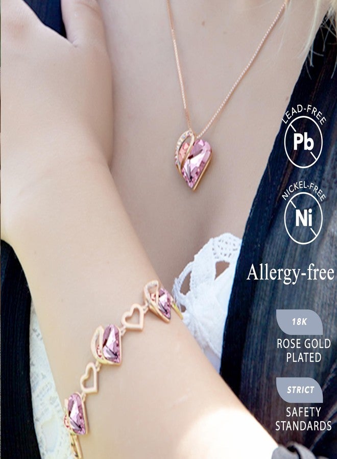 Leafael 18K Rose Gold Plated Love Heart Link Bracelet with Rose Quartz Pink Healing Stone Crystal for Romatic Love, Jewelry Gifts for Women, 7" Chain + 2" Extender - Image 2