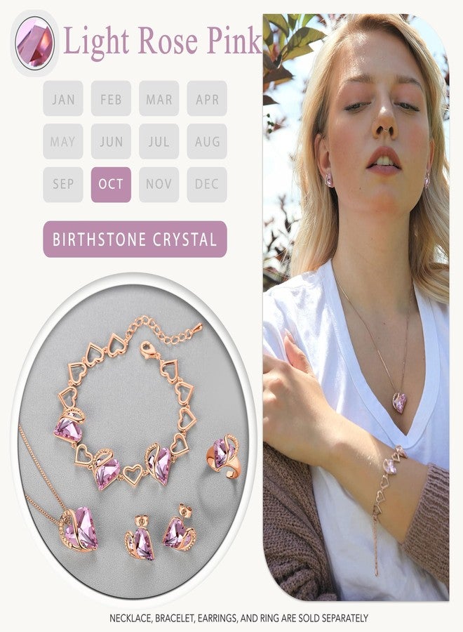 Leafael 18K Rose Gold Plated Love Heart Link Bracelet with Rose Quartz Pink Healing Stone Crystal for Romatic Love, Jewelry Gifts for Women, 7" Chain + 2" Extender - Image 4