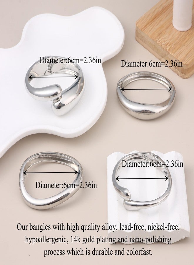 CASDAN 4Pcs Chunky Bangle Bracelets for Women Twisted Hinged Stackable Bangles Set Trendy Wide Wrist Cuff Stack Bracelets - Image 4