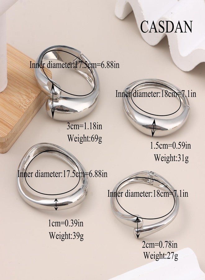 CASDAN 4Pcs Chunky Bangle Bracelets for Women Twisted Hinged Stackable Bangles Set Trendy Wide Wrist Cuff Stack Bracelets - Image 3