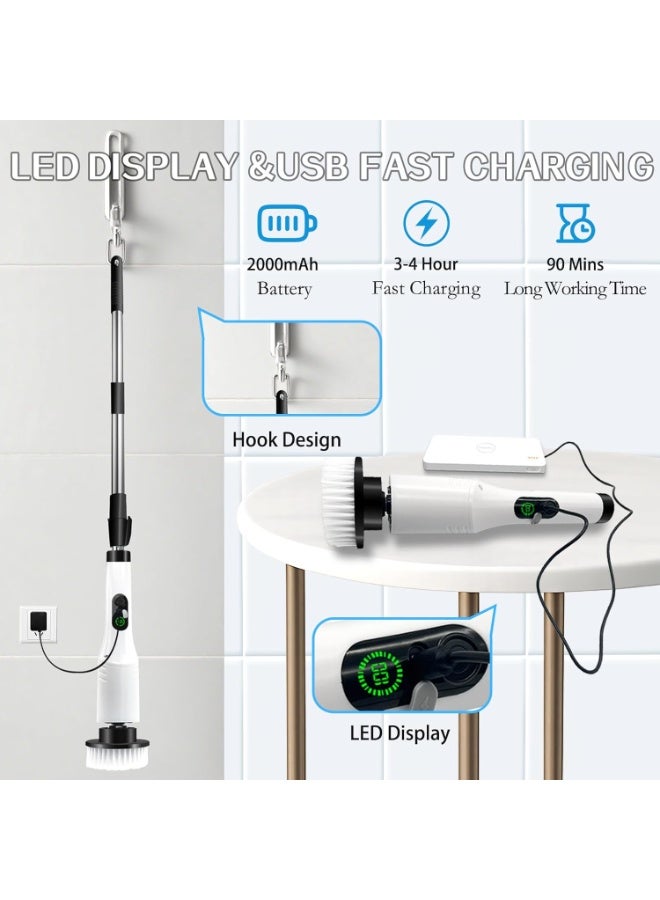 UV Enterprises Electric Cleaning Brush with 9 Replaceable Heads, Electric Spin Scrubber, Cordless Cleaning Brush with Adjustable Handle, Bathroom Kitchen Floor Tile Scrubber Cleaner - Image 5