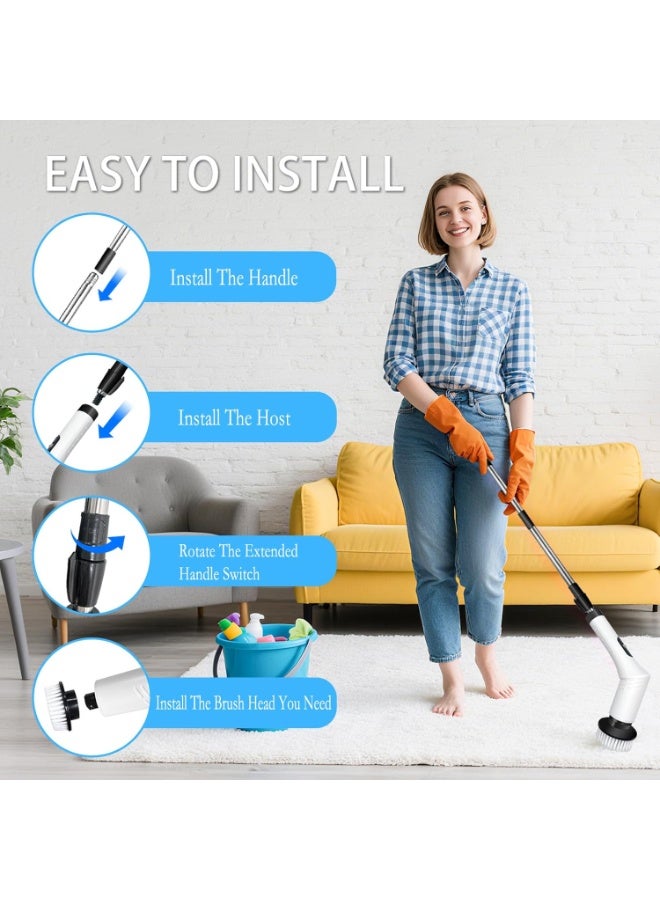 UV Enterprises Electric Cleaning Brush with 9 Replaceable Heads, Electric Spin Scrubber, Cordless Cleaning Brush with Adjustable Handle, Bathroom Kitchen Floor Tile Scrubber Cleaner - Image 3