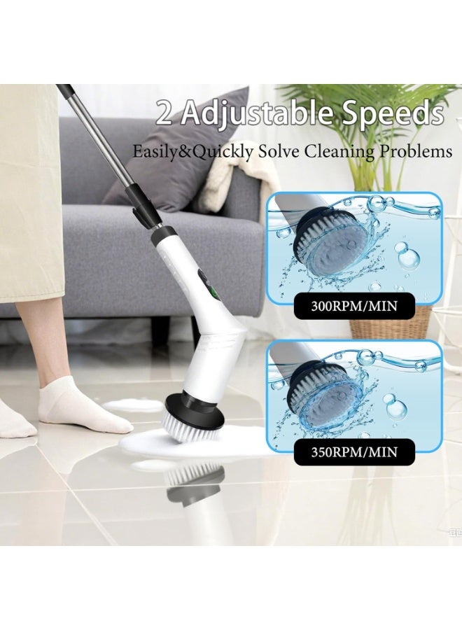 UV Enterprises Electric Cleaning Brush with 9 Replaceable Heads, Electric Spin Scrubber, Cordless Cleaning Brush with Adjustable Handle, Bathroom Kitchen Floor Tile Scrubber Cleaner - Image 2