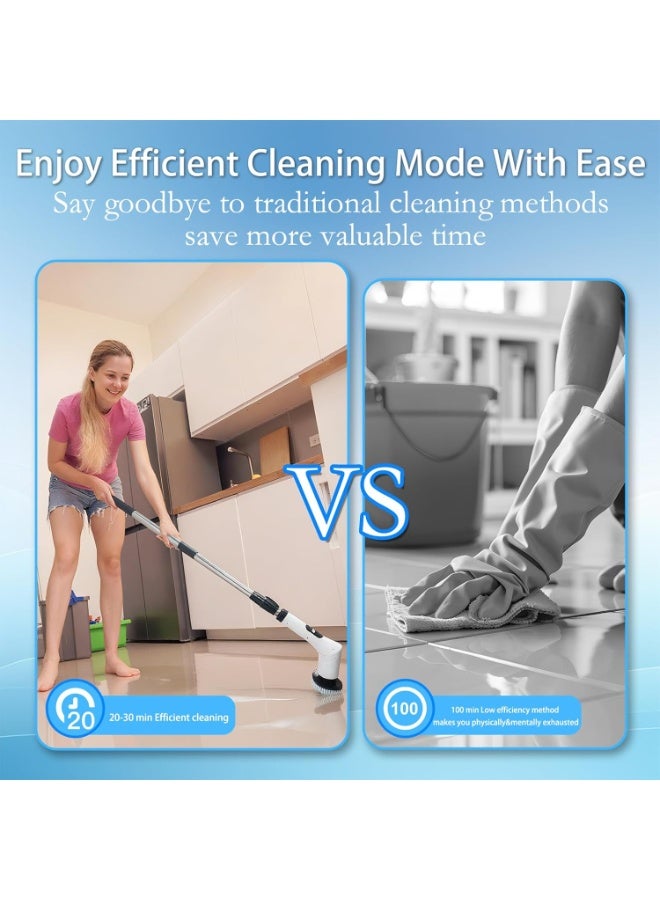 UV Enterprises Electric Cleaning Brush with 9 Replaceable Heads, Electric Spin Scrubber, Cordless Cleaning Brush with Adjustable Handle, Bathroom Kitchen Floor Tile Scrubber Cleaner - Image 4
