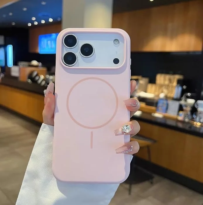 Mobcos Mobcos iPhone 17 Pro Pink Luxury Magnetic Compatible for iPhone Series – Shockproof, Slim Fit, Soft-Touch Protective Cover with Magnetic Wireless Charging Support