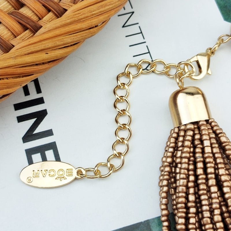 Bocar Multi Layer Chunky Bib Statement Seed Beads Cluster Collar Necklace for Women Gift (NK-10351) (light tan) - Image 5