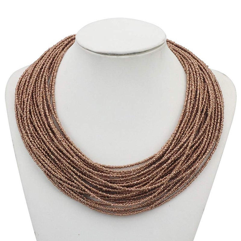 Bocar Multi Layer Chunky Bib Statement Seed Beads Cluster Collar Necklace for Women Gift (NK-10351) (light tan) - Image 2
