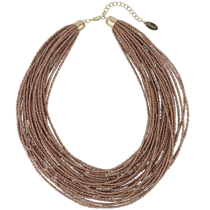 Bocar Multi Layer Chunky Bib Statement Seed Beads Cluster Collar Necklace for Women Gift (NK-10351) (light tan) - Image 1