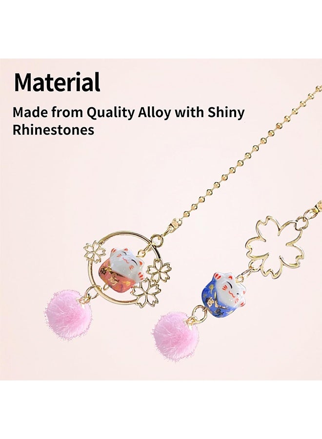 Pair of Lucky Cat Car Interior Mirror Hanging Accessories Car Decor Mini Porcelain Maneki Neko Dangle Charm (Sakura Lucky Cat) - Image 5