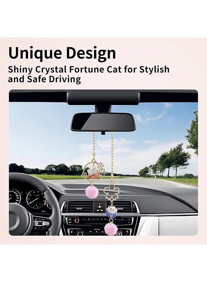 Pair of Lucky Cat Car Interior Mirror Hanging Accessories Car Decor Mini Porcelain Maneki Neko Dangle Charm (Sakura Lucky Cat) - Image 4