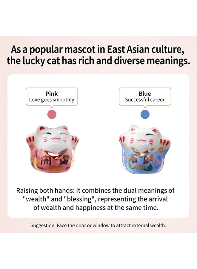 Pair of Lucky Cat Car Interior Mirror Hanging Accessories Car Decor Mini Porcelain Maneki Neko Dangle Charm (Sakura Lucky Cat) - Image 3