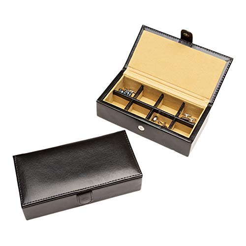 Cuff-Daddy Leather Travel Cufflinks and Rings Storage Box Case for 8 Pairs - Cufflinks Holder Display Jewelry Case - 6 1/4" x 1" x 3" - Storage Cuff Links Jewelry Box with White Outerbox - Image 5