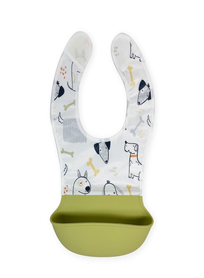 Kushies Silisoft Bib, Waterproof Top with Soft Silicone catch all pocket for Babies and Toddlers (Doodle Dogs) - Image 1
