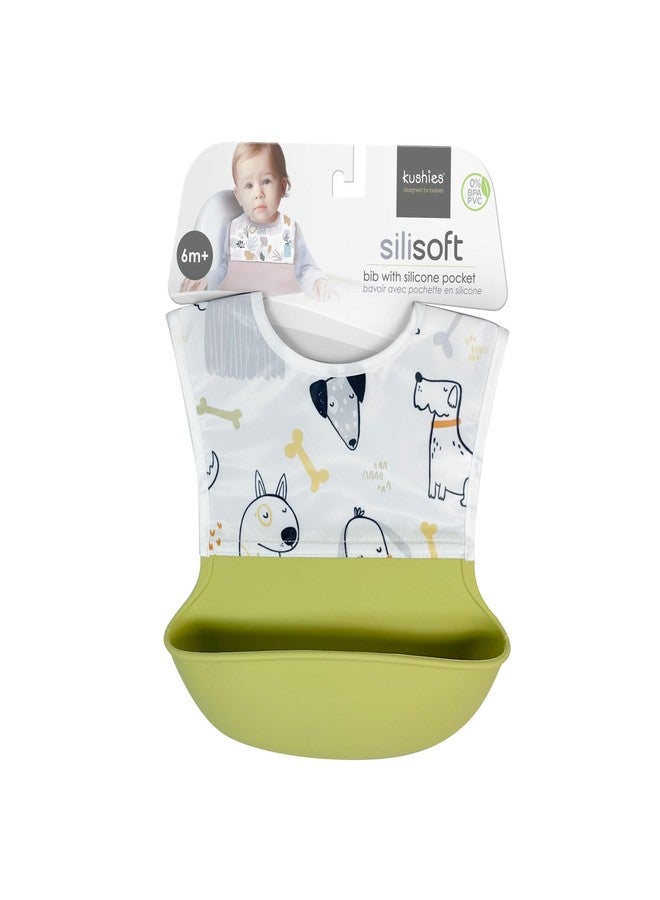 Kushies Silisoft Bib, Waterproof Top with Soft Silicone catch all pocket for Babies and Toddlers (Doodle Dogs) - Image 3