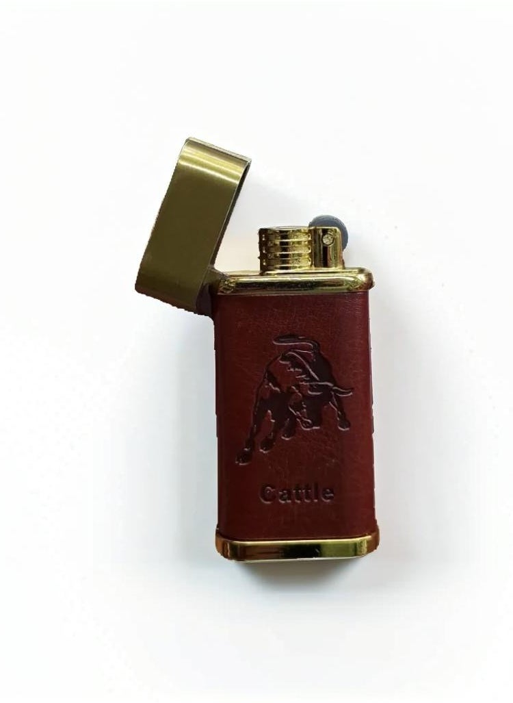 Generic - A classic pocket lighter with different designs of power towers, made of metal with a leather cover, refillable. - Image 1