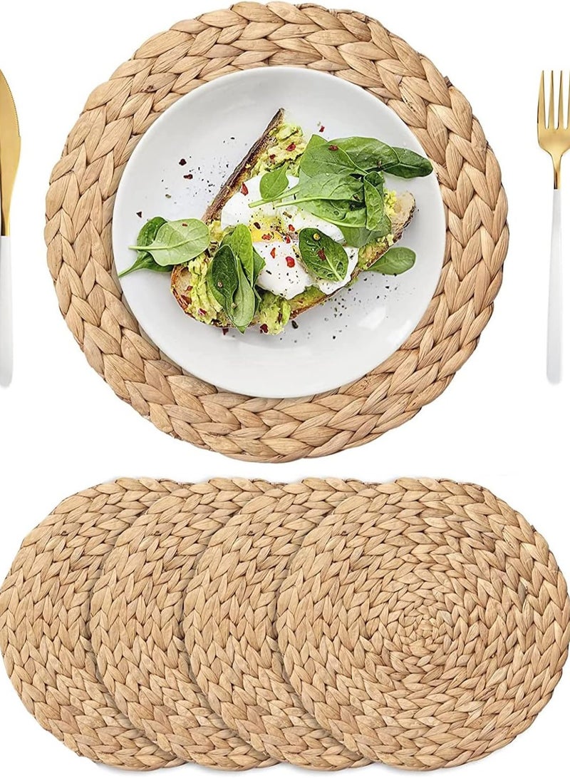 Bukela Rattan Tablemats, 4Pcs 30cm Round Natural Water Hyacinth Woven Placemats, Heat Resistant Non-slip Wicker Placemats Rattan Chargers for for Table, Coasters, Pots, Pans & Teapots in Kitchen - Image 1