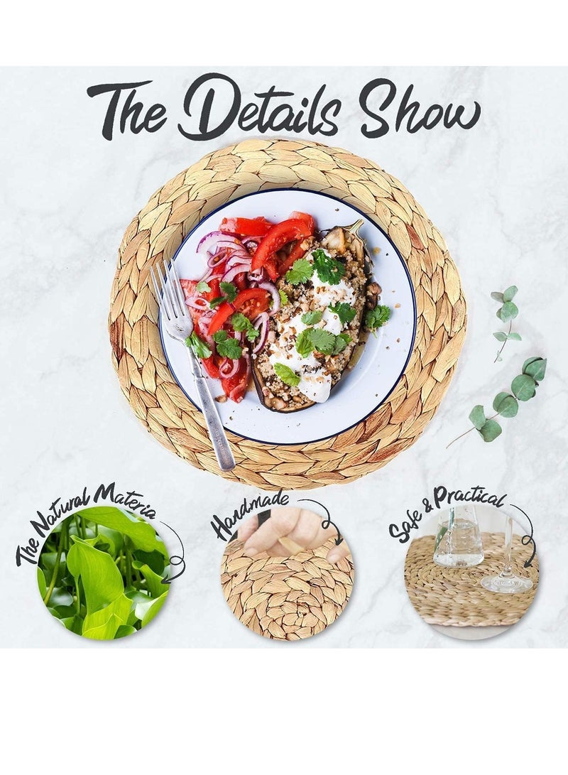 Bukela Rattan Tablemats, 4Pcs 30cm Round Natural Water Hyacinth Woven Placemats, Heat Resistant Non-slip Wicker Placemats Rattan Chargers for for Table, Coasters, Pots, Pans & Teapots in Kitchen - Image 2