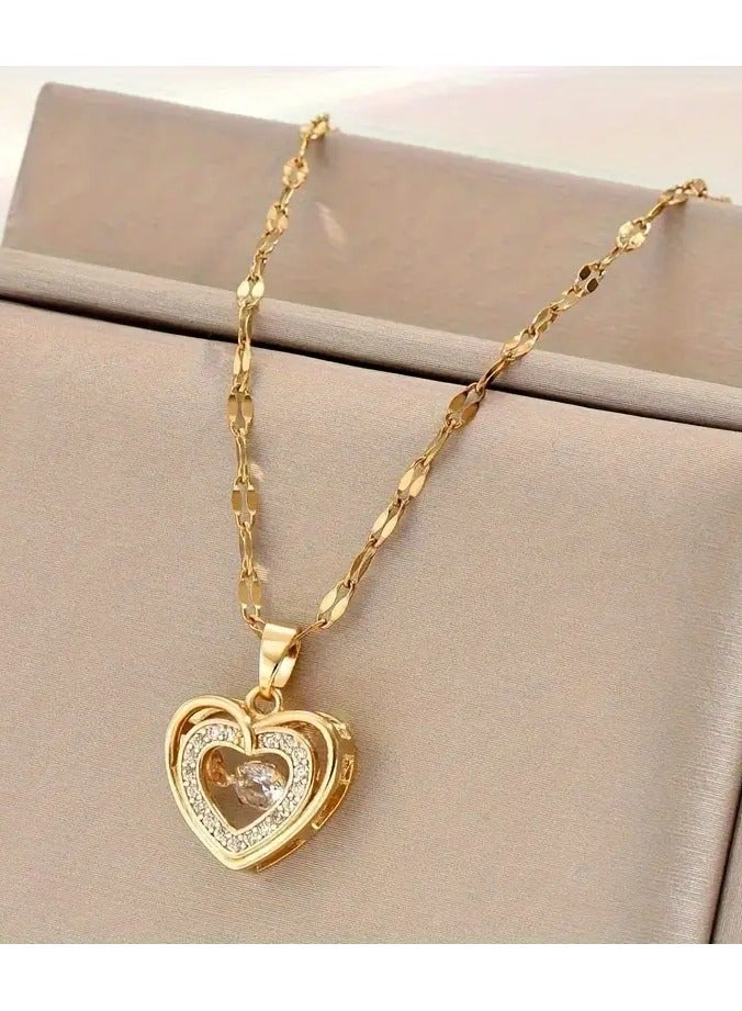 Home Clearance Sale Elegant Heart-Shaped Crystal Zirconia Pendant Lip Chain Fashionable Exquisite Women'S Necklace - Image 1