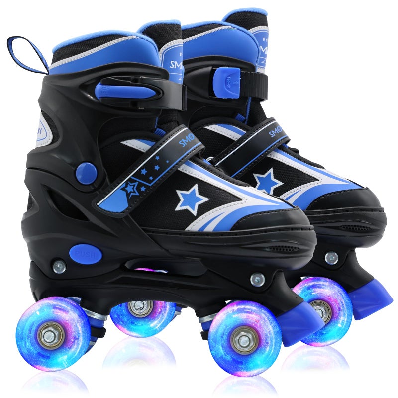 SMOOJOY Kids Roller Skates for Boys and Girls with LightUp Wheels 4 Size Adjustable Blue Skates Shoes for Youth Ages 312 Years Childrens Birthday Gift Beginners Rollerskates - Image 2