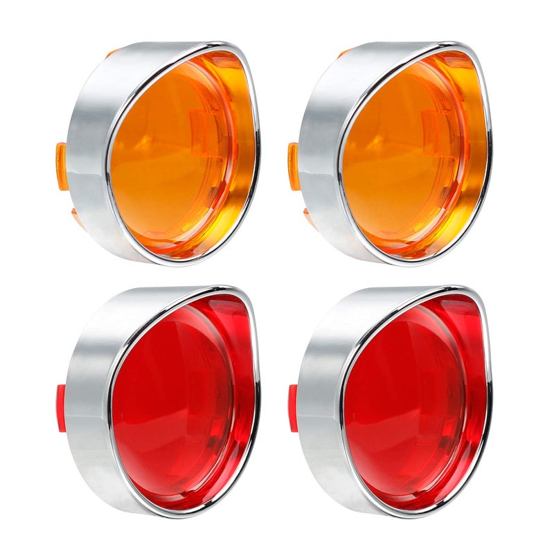 NTHREEAUTO Turn Signal Lens Cover with Chrome Visor Compatible with Harley Dyna Fatboy Softail Road Glide