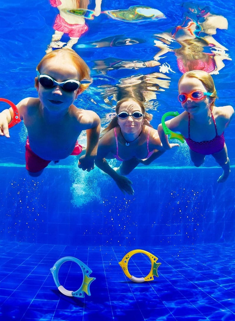 نيبمينينت Pool Diving Toys, Kids Swimming Toys Plastic Fish Shaped Rings Easy Retrieval Sinking Colorful Rings, Training Practice Accessories (4 Pack) - Image 4