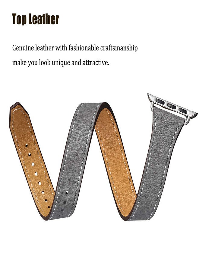 Ofrdncy - Ofrdncy Compatible for Apple Watch Band 49mm 46mm 45mm 44mm 42mm 41mm 40mm 38mm women, Genuine Leather Double Tour Designed Slim Apple Watch Strap for iWatch Ultra 2/1 Series 10 9 8 7 6 5 4 3 2 1 SE - Image 1