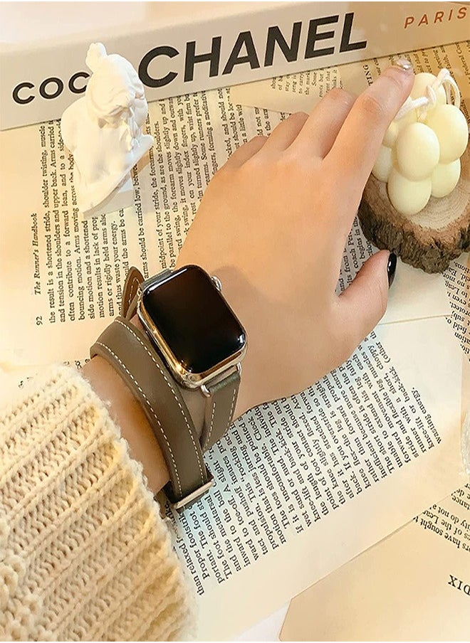 Ofrdncy - Ofrdncy Compatible for Apple Watch Band 49mm 46mm 45mm 44mm 42mm 41mm 40mm 38mm women, Genuine Leather Double Tour Designed Slim Apple Watch Strap for iWatch Ultra 2/1 Series 10 9 8 7 6 5 4 3 2 1 SE - Image 1