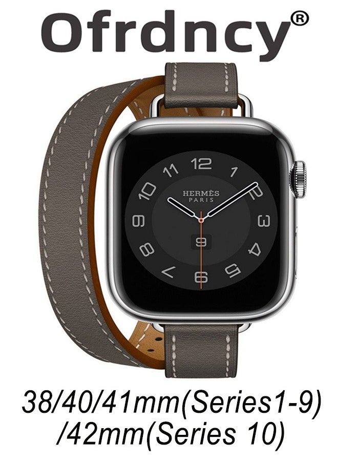Ofrdncy - Ofrdncy Compatible for Apple Watch Band 49mm 46mm 45mm 44mm 42mm 41mm 40mm 38mm women, Genuine Leather Double Tour Designed Slim Apple Watch Strap for iWatch Ultra 2/1 Series 10 9 8 7 6 5 4 3 2 1 SE - Image 1