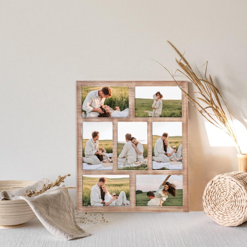 YESKAY 4x6 Picture Frame Collage for Wall Decor, Multiple Photo Collage Frames with Tempered Glass, 7-Opening for 4 x 6 Picture Frames, Rustic Brown, 1 Pack - Image 2
