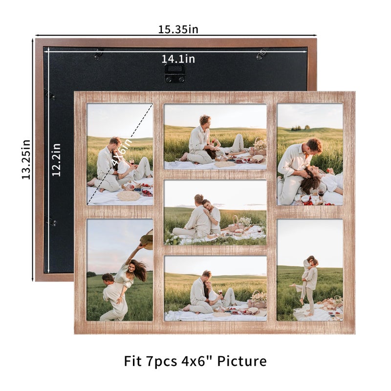 YESKAY 4x6 Picture Frame Collage for Wall Decor, Multiple Photo Collage Frames with Tempered Glass, 7-Opening for 4 x 6 Picture Frames, Rustic Brown, 1 Pack - Image 4